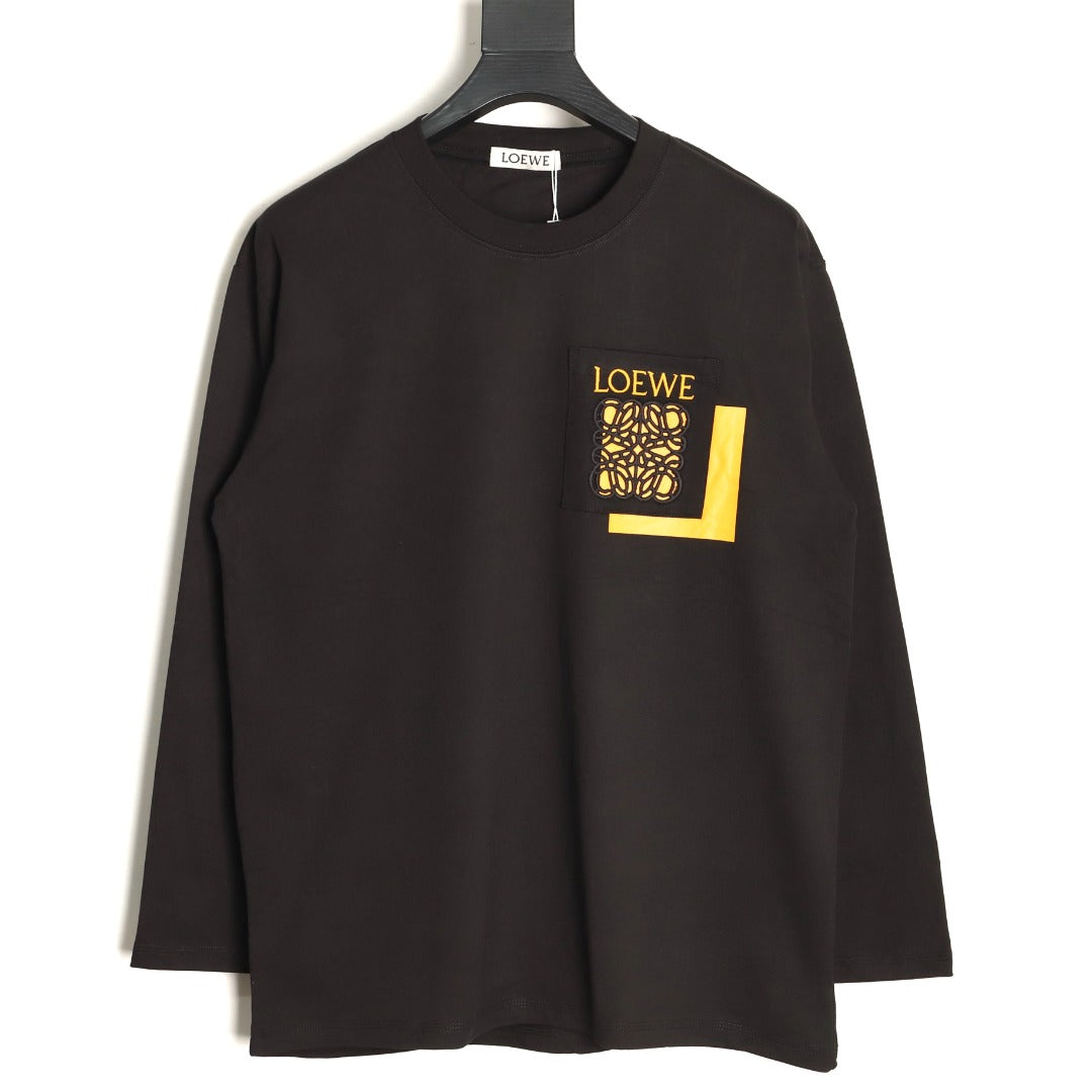 Loewe 25FW Cutout Logo Layered-Pocket Black Long-Sleeve T-Shirt