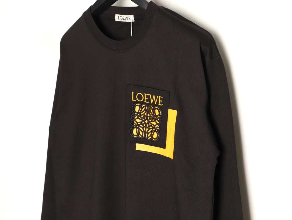 Loewe 25FW Cutout Logo Layered-Pocket Black Long-Sleeve T-Shirt