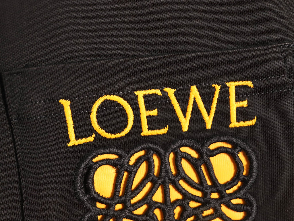 Loewe 25FW Cutout Logo Layered-Pocket Black Long-Sleeve T-Shirt