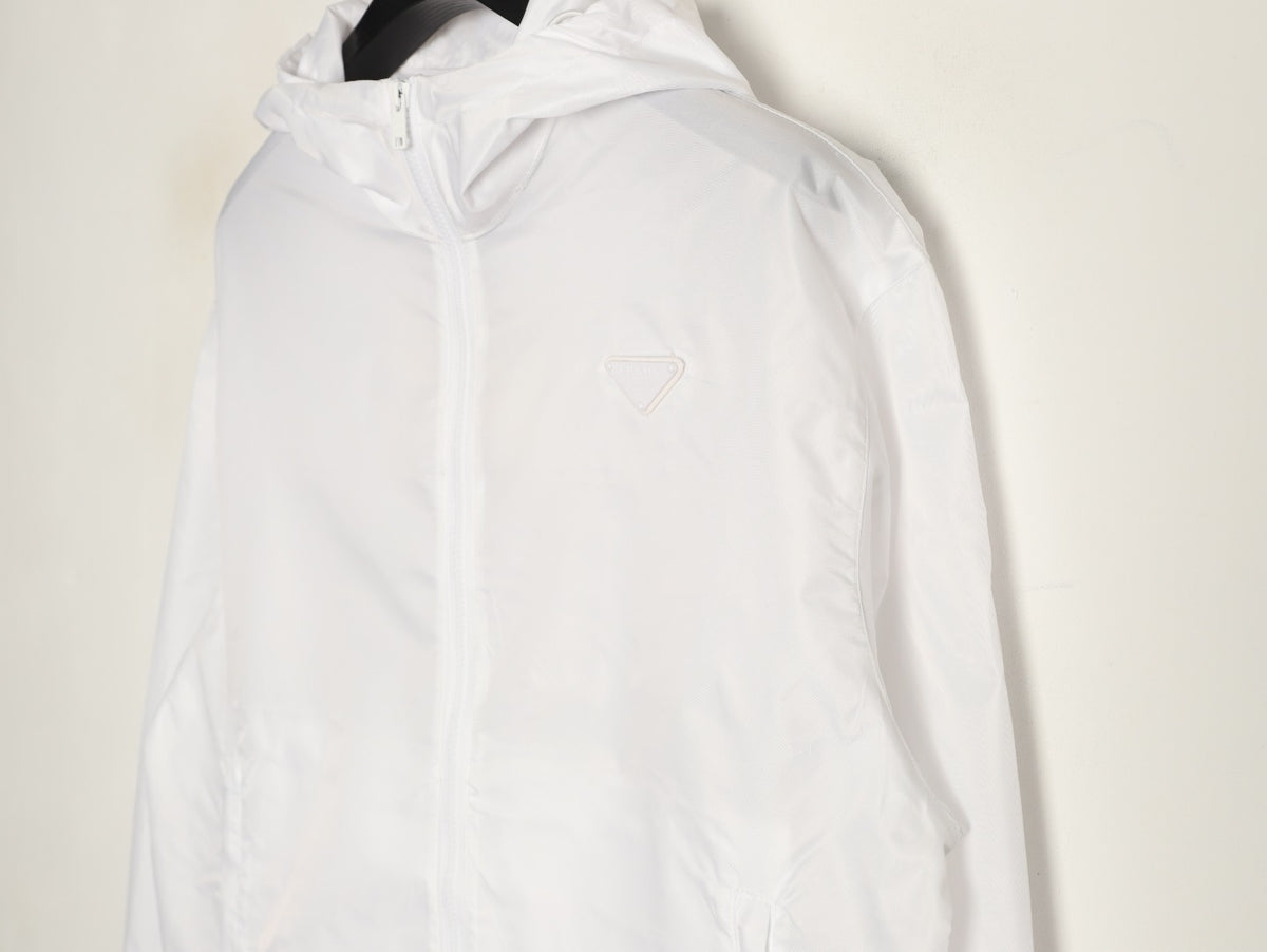Prada PRD Triangle Logo White Hooded Jacket