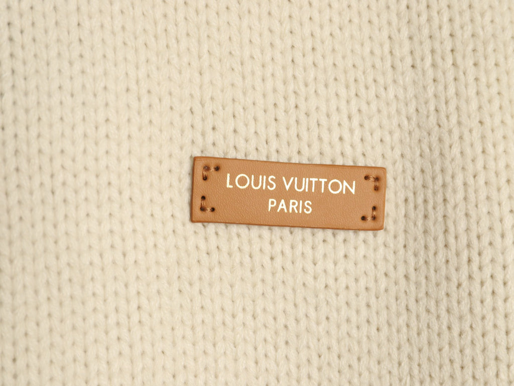 Louis Vuitton LV Leather Checkerboard Intarsia Ivory Zip-Up Knit Jacket