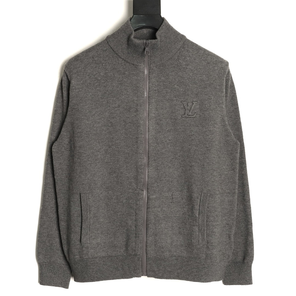 Louis Vuitton LV Embossed Logo Gray Cashmere Zip-Up Cardigan