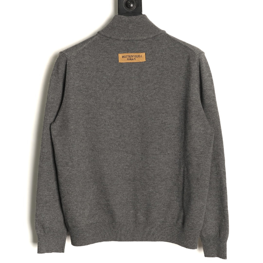 Louis Vuitton LV Embossed Logo Gray Cashmere Zip-Up Cardigan