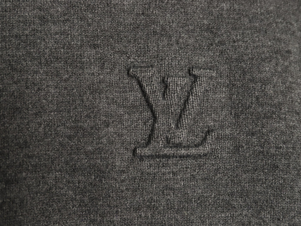 Louis Vuitton LV Embossed Logo Gray Cashmere Zip-Up Cardigan