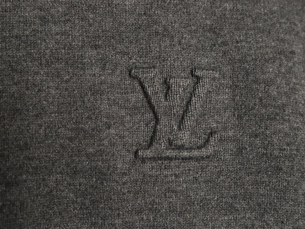 Louis Vuitton LV Embossed Logo Gray Cashmere Zip-Up Cardigan
