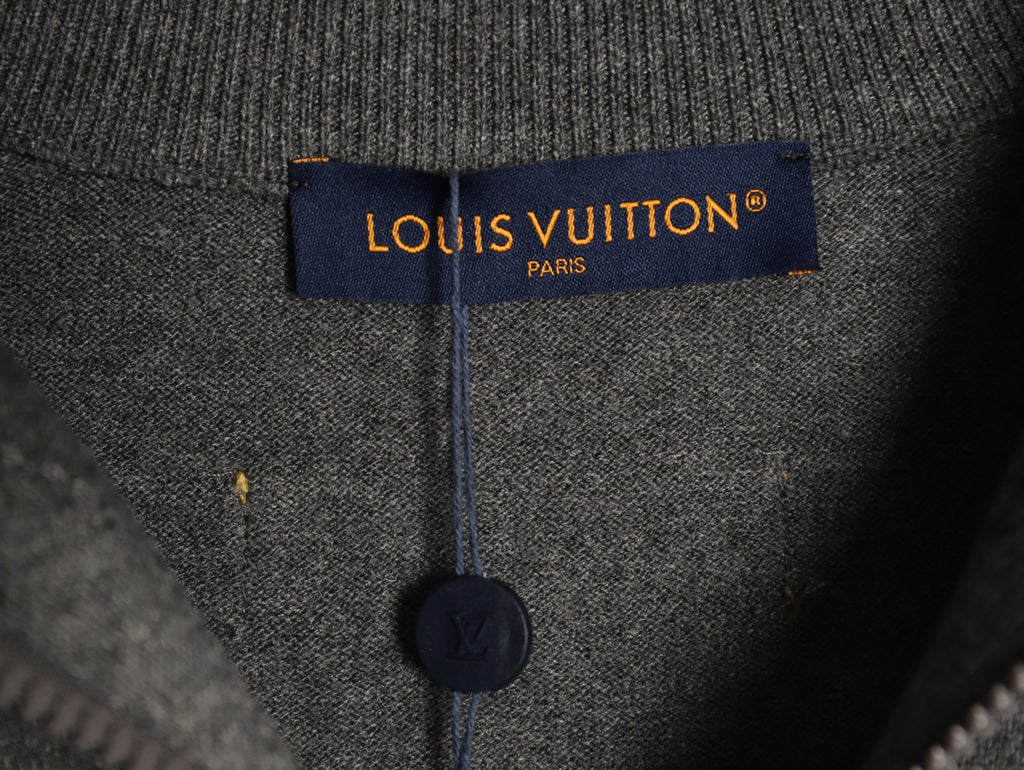 Louis Vuitton LV Embossed Logo Gray Cashmere Zip-Up Cardigan