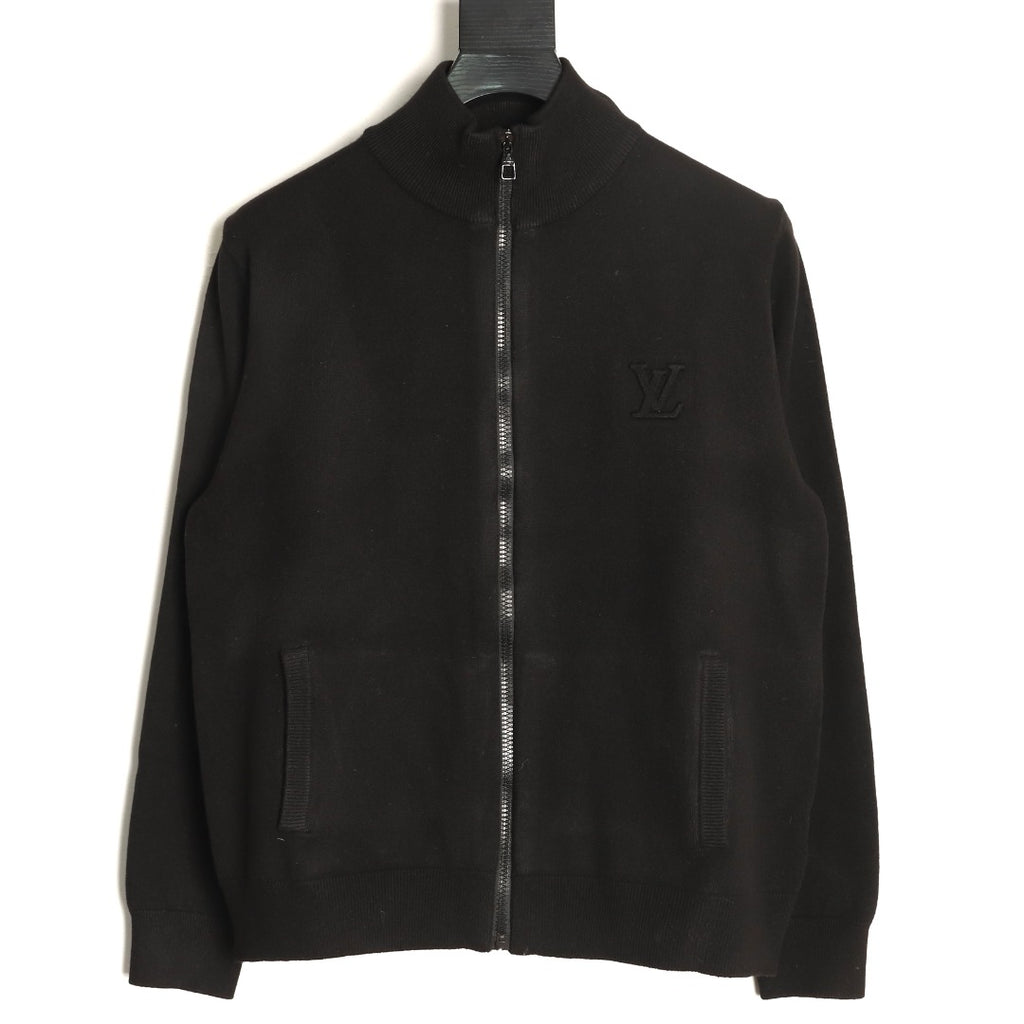 Louis Vuitton LV Embossed Logo Black Cashmere Zip-Up Cardigan