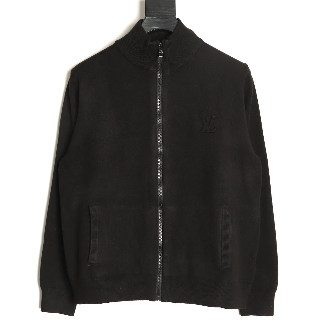 Louis Vuitton LV Embossed Logo Black Cashmere Zip-Up Cardigan