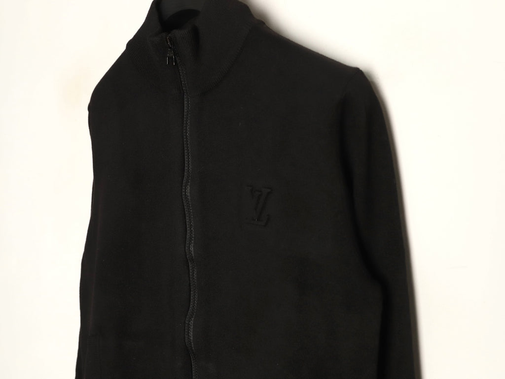 Louis Vuitton LV Embossed Logo Black Cashmere Zip-Up Cardigan