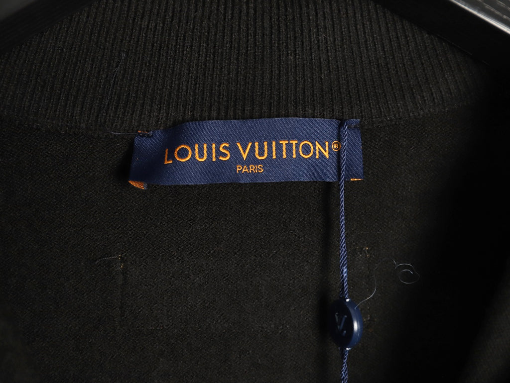 Louis Vuitton LV Embossed Logo Black Cashmere Zip-Up Cardigan