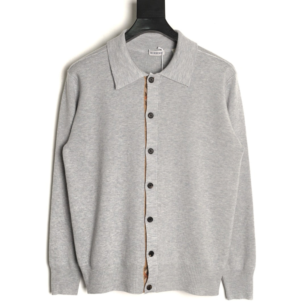 Burberry BBR Classic Check-Placket Gray Wool Cardigan