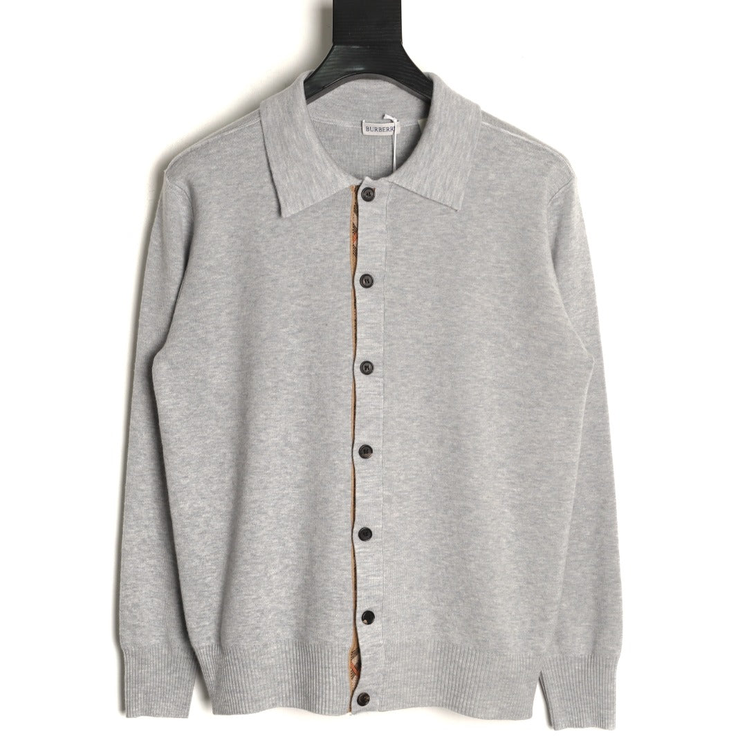 Burberry BBR Classic Check-Placket Gray Wool Cardigan