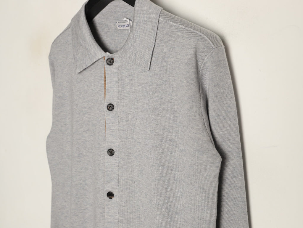 Burberry BBR Classic Check-Placket Gray Wool Cardigan