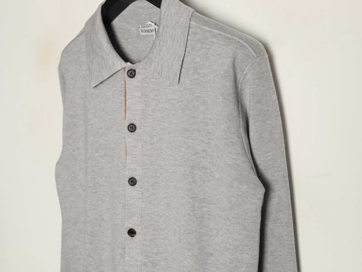 Burberry BBR Classic Check-Placket Gray Wool Cardigan