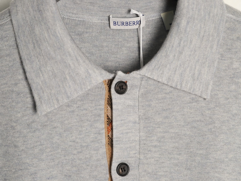 Burberry BBR Classic Check-Placket Gray Wool Cardigan