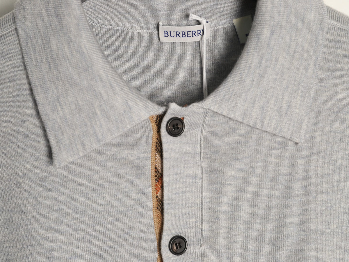 Burberry BBR Classic Check-Placket Gray Wool Cardigan