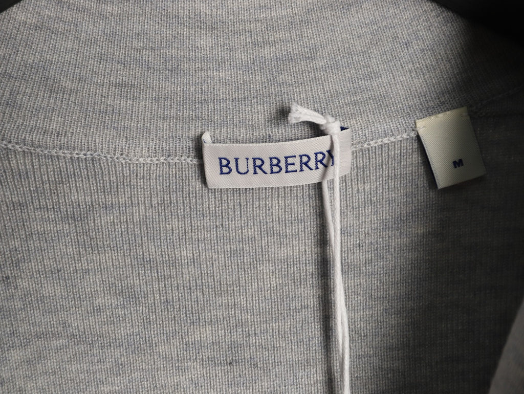 Burberry BBR Classic Check-Placket Gray Wool Cardigan