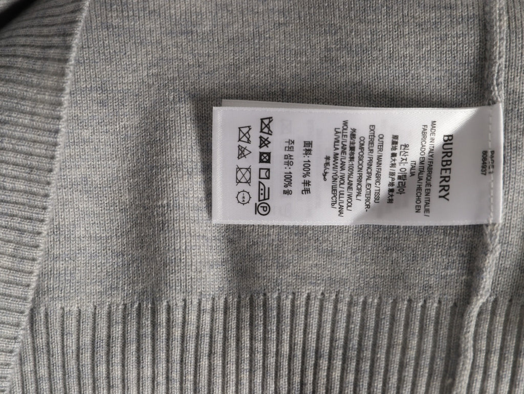 Burberry BBR Classic Check-Placket Gray Wool Cardigan