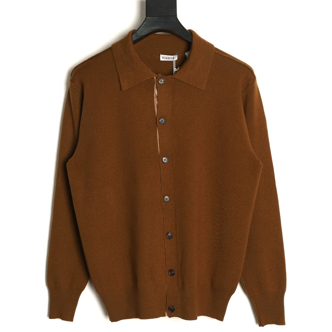 Burberry BBR Classic Check-Placket Brown Wool Cardigan