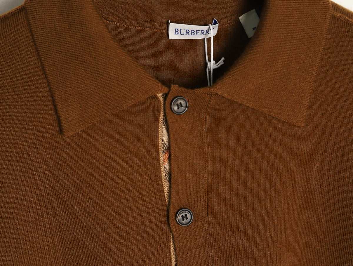Burberry BBR Classic Check-Placket Brown Wool Cardigan