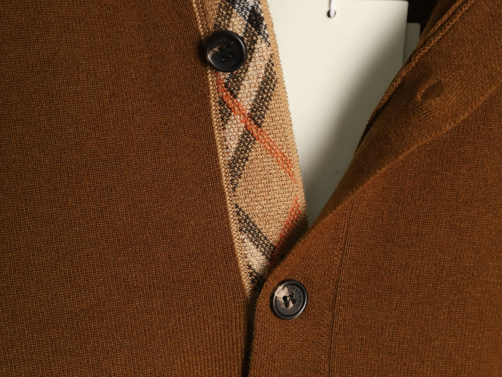 Burberry BBR Classic Check-Placket Brown Wool Cardigan