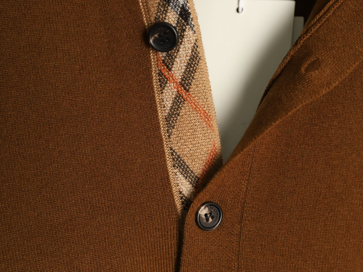 Burberry BBR Classic Check-Placket Brown Wool Cardigan