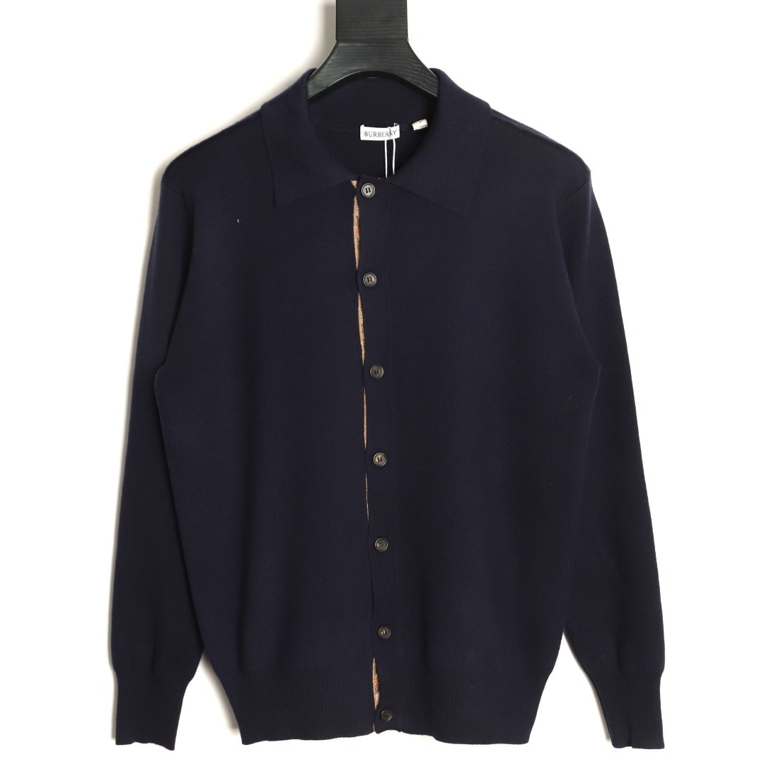 Burberry BBR Classic Check-Placket Black Wool Cardigan