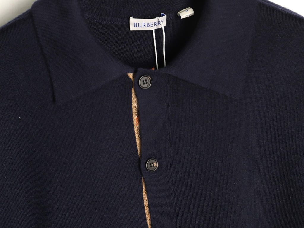 Burberry BBR Classic Check-Placket Black Wool Cardigan