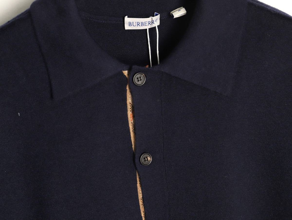 Burberry BBR Classic Check-Placket Black Wool Cardigan