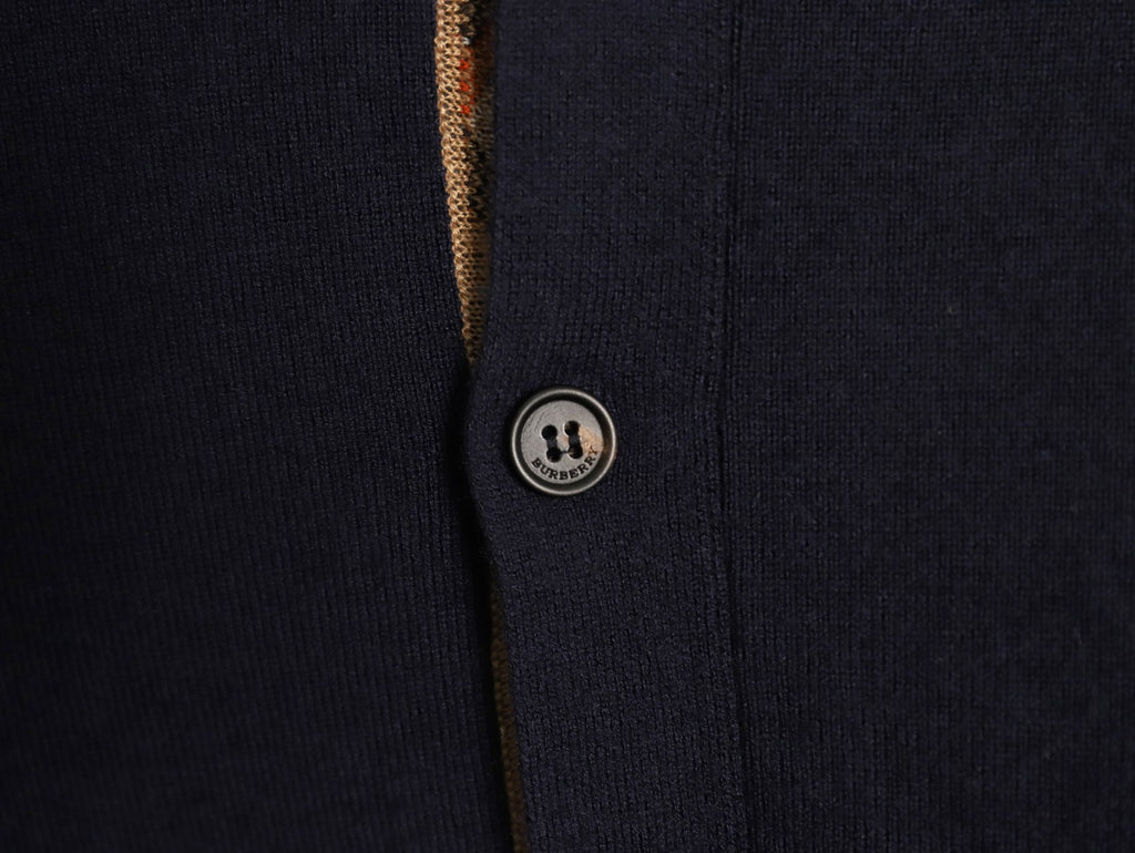Burberry BBR Classic Check-Placket Black Wool Cardigan