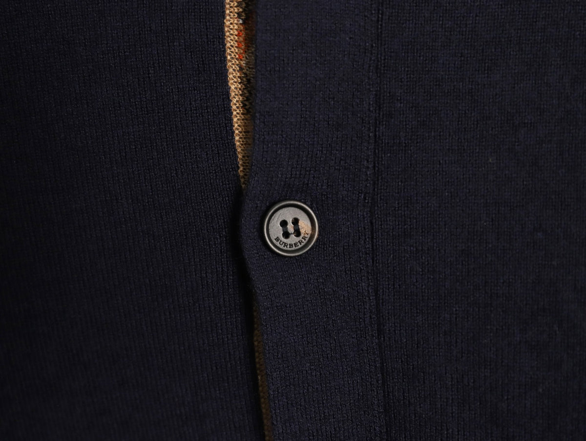 Burberry BBR Classic Check-Placket Black Wool Cardigan