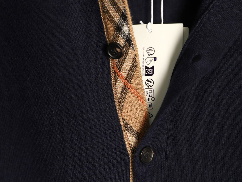 Burberry BBR Classic Check-Placket Black Wool Cardigan