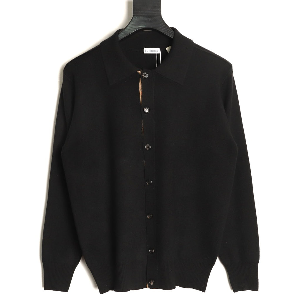 Burberry BBR Classic Check-Placket Jet Black Wool Cardigan
