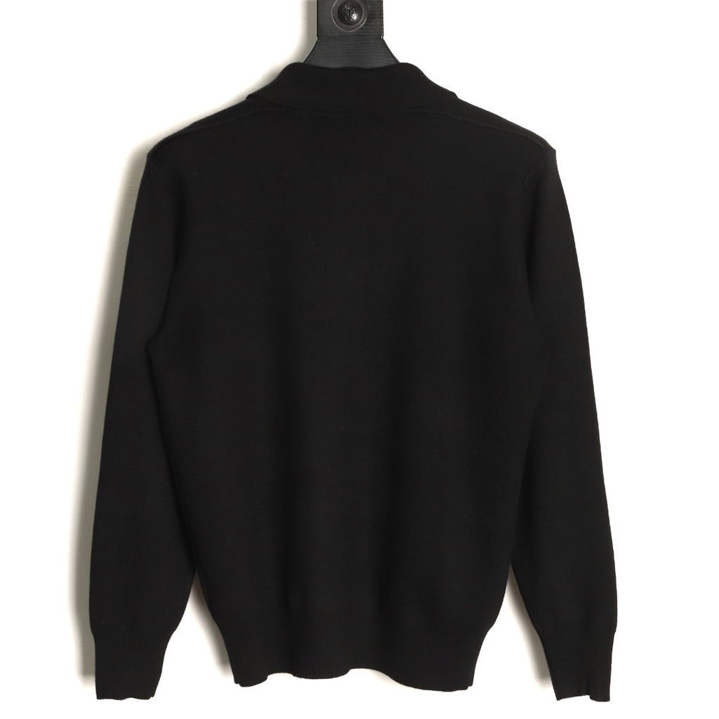 Burberry BBR Classic Check-Placket Jet Black Wool Cardigan