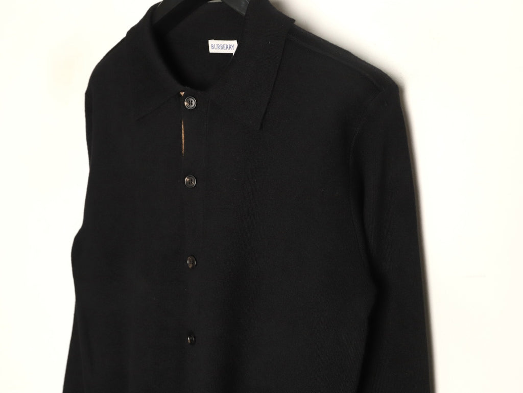 Burberry BBR Classic Check-Placket Jet Black Wool Cardigan