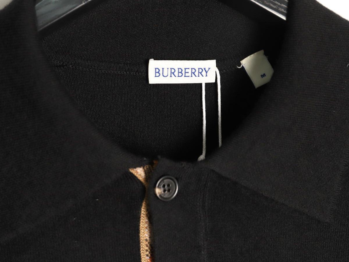 Burberry BBR Classic Check-Placket Jet Black Wool Cardigan