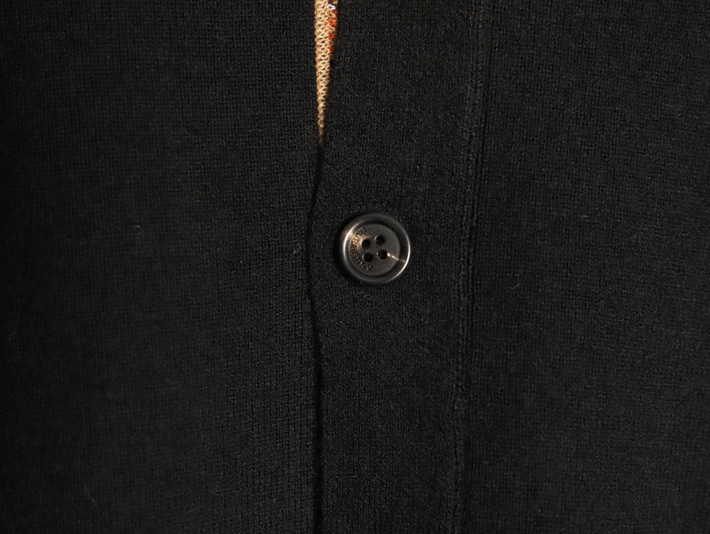 Burberry BBR Classic Check-Placket Jet Black Wool Cardigan