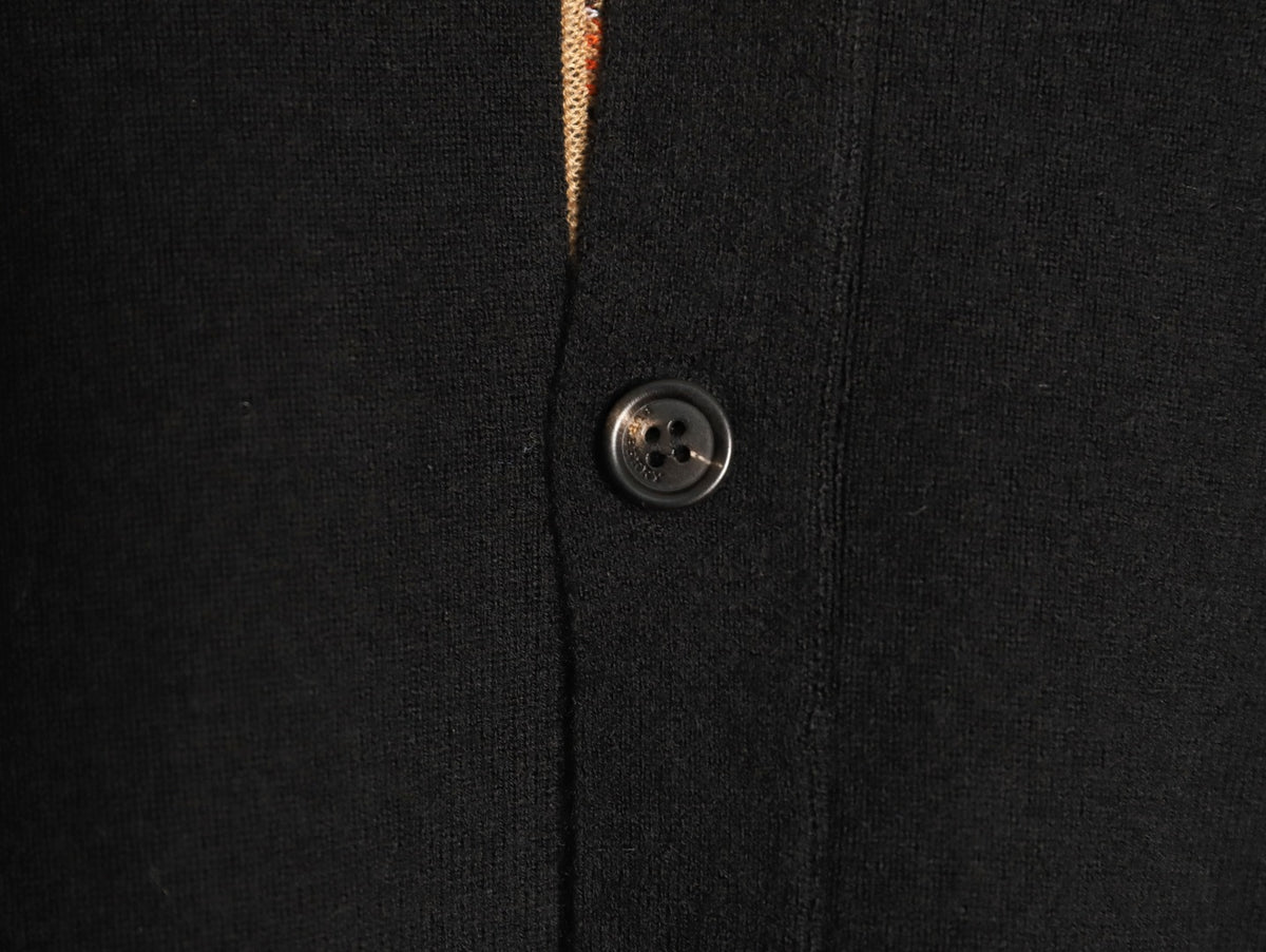 Burberry BBR Classic Check-Placket Jet Black Wool Cardigan