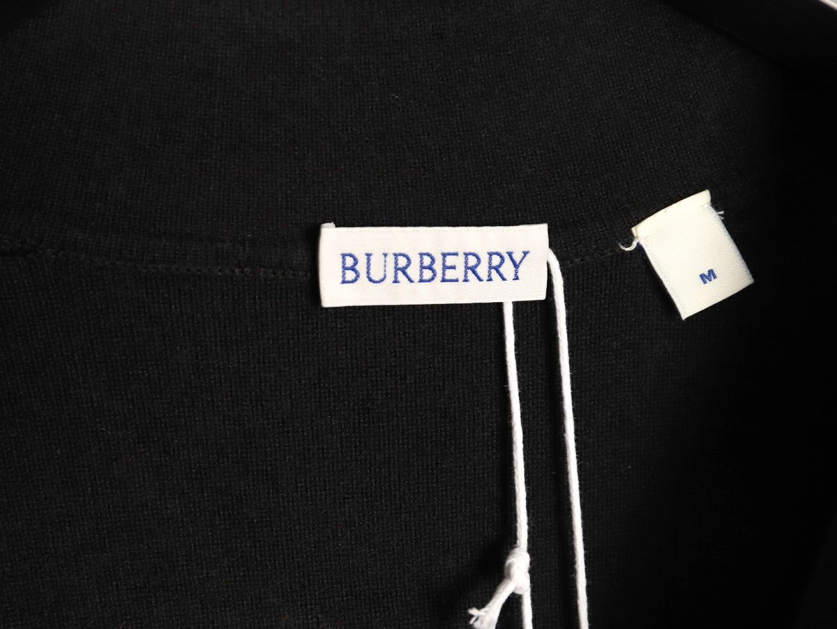 Burberry BBR Classic Check-Placket Jet Black Wool Cardigan