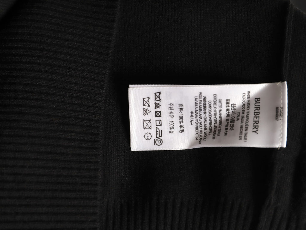 Burberry BBR Classic Check-Placket Jet Black Wool Cardigan