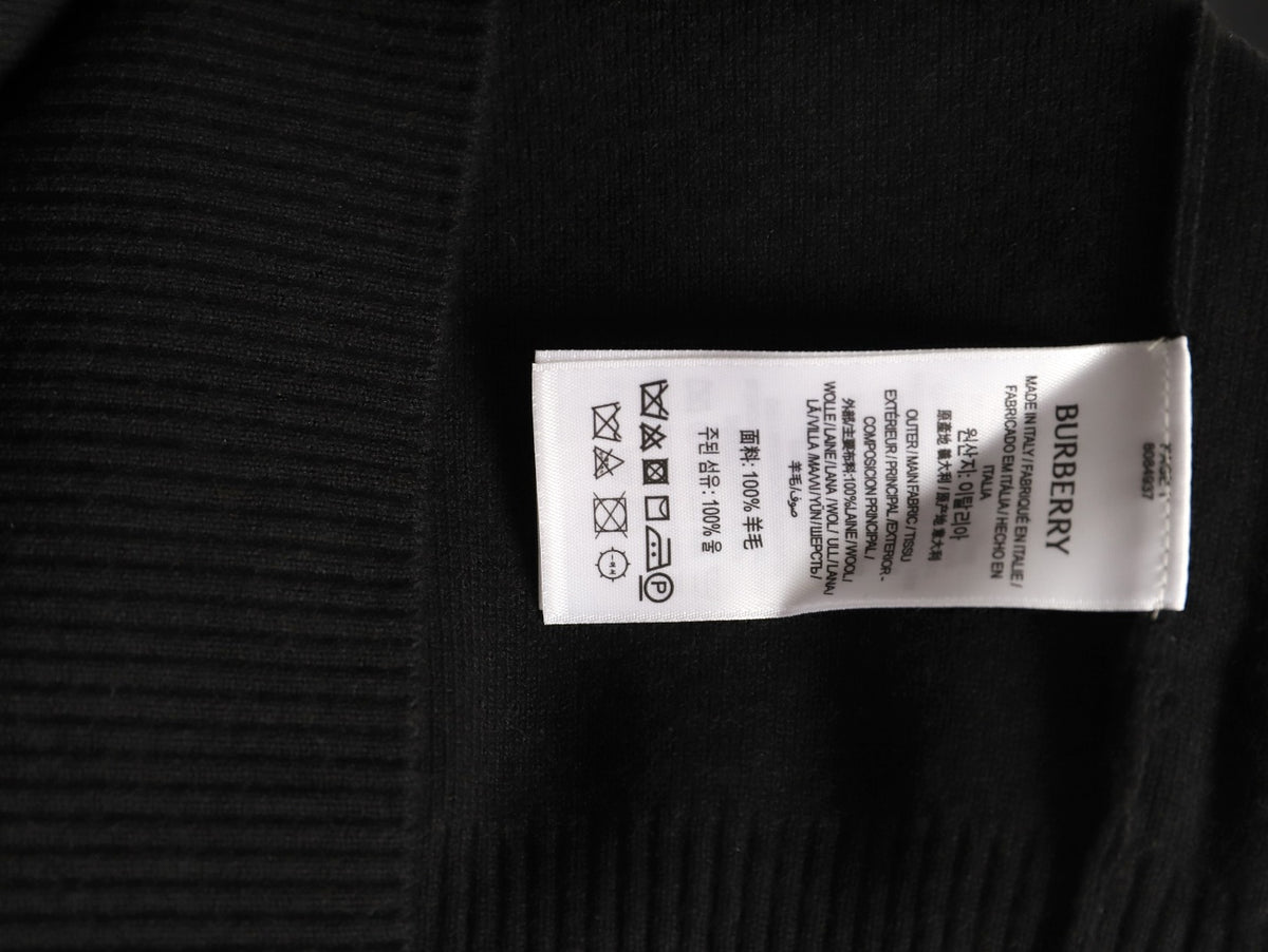 Burberry BBR Classic Check-Placket Jet Black Wool Cardigan