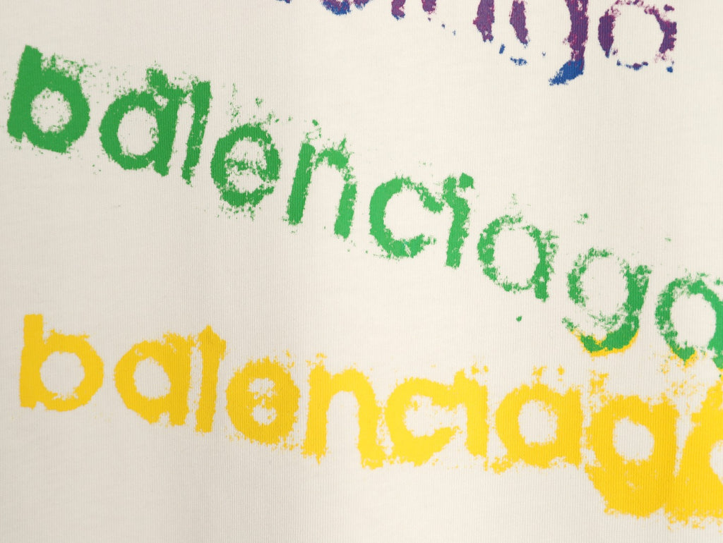 Balenciaga BLCG Rainbow Gradient Stacked Logo White T-Shirt