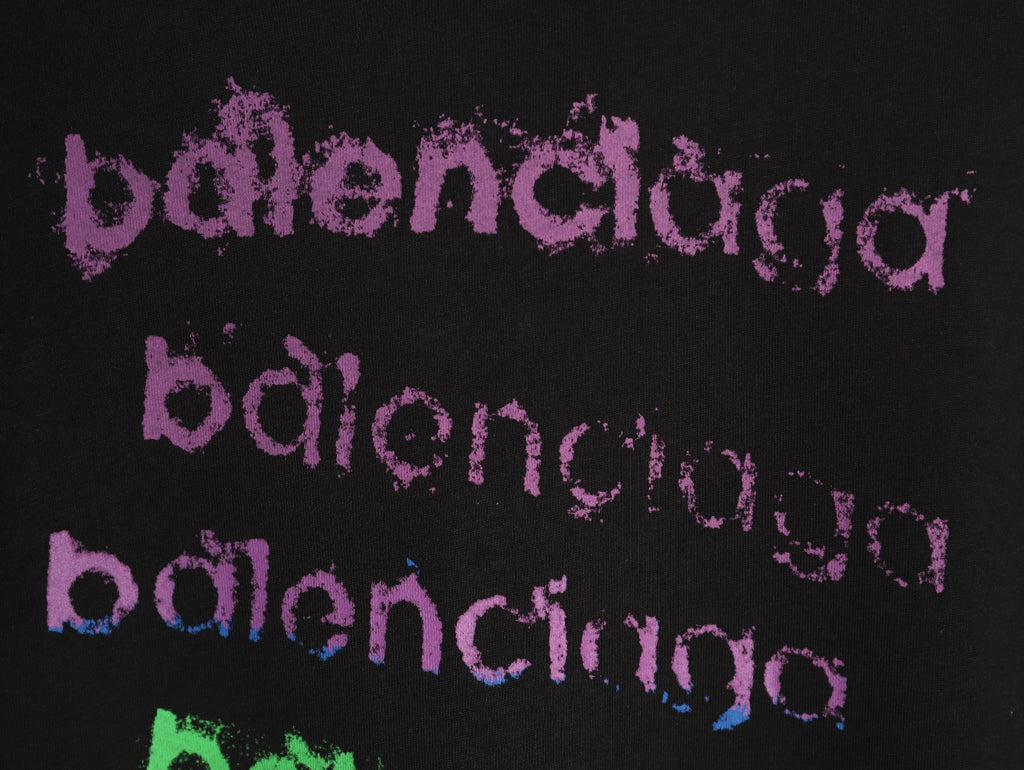 Balenciaga BLCG Rainbow Gradient Stacked Logo Black T-Shirt