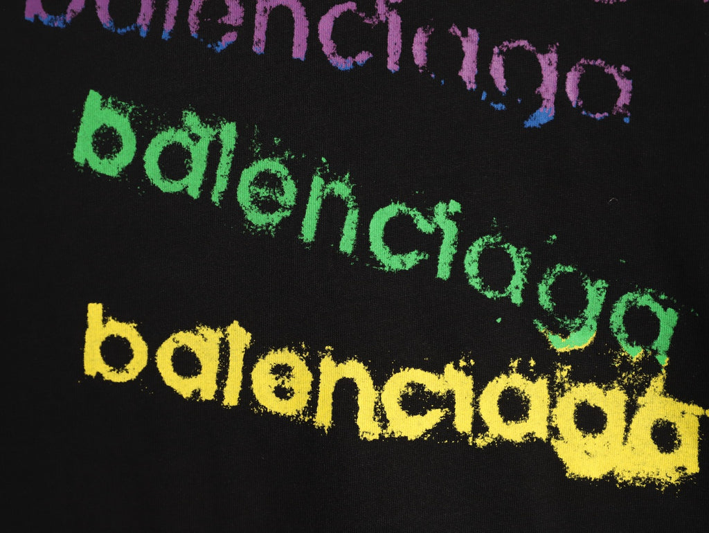 Balenciaga BLCG Rainbow Gradient Stacked Logo Black T-Shirt