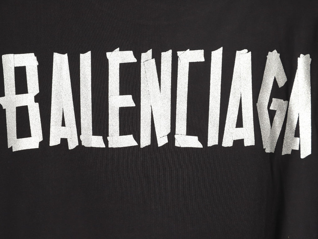 Balenciaga BLCG BB Glitter Tape-Effect Black T-Shirt