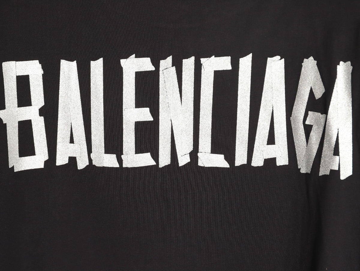 Balenciaga BLCG BB Glitter Tape-Effect Black T-Shirt