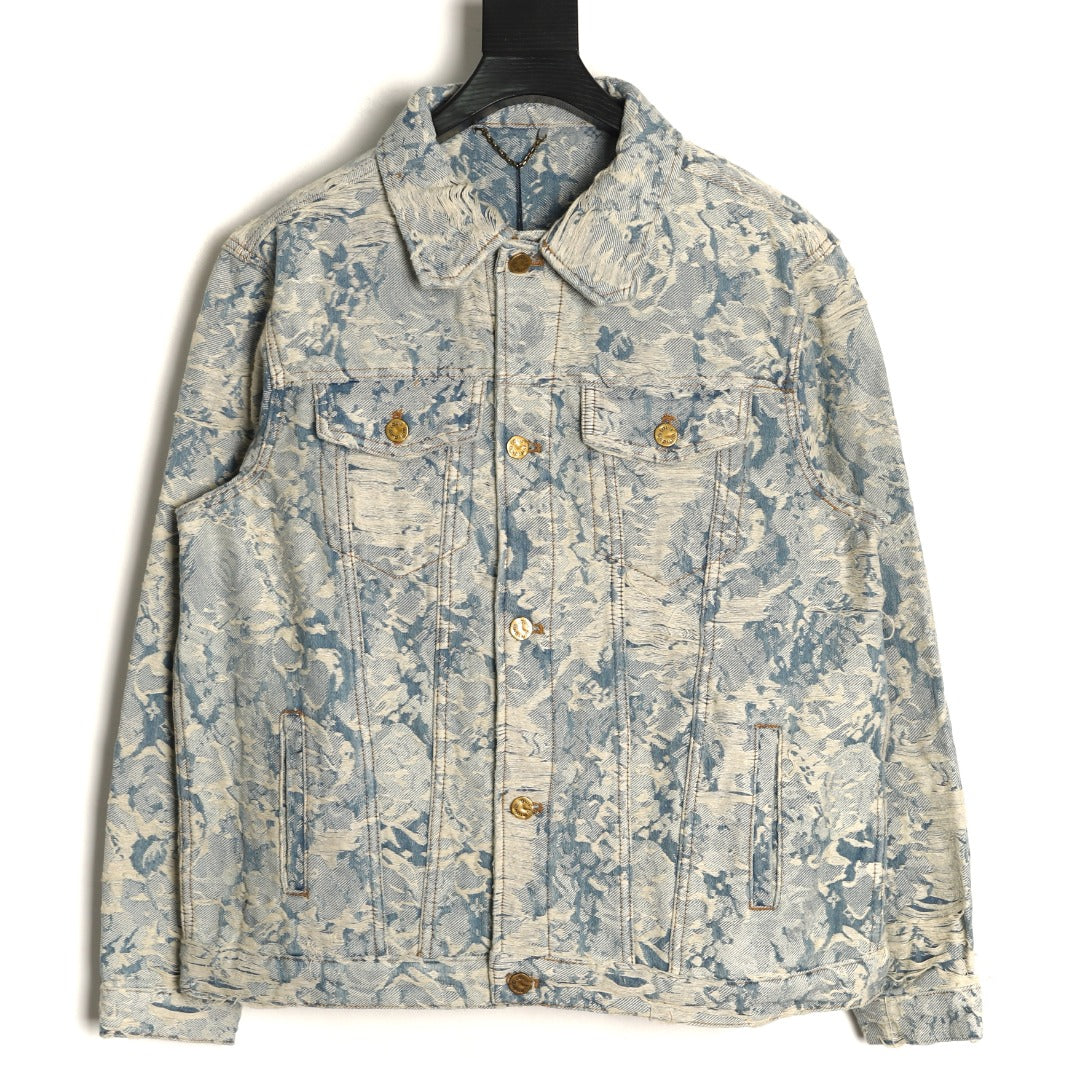 Louis Vuitton 22FW Vintage Floral Fringe Light-Wash Denim Jacket