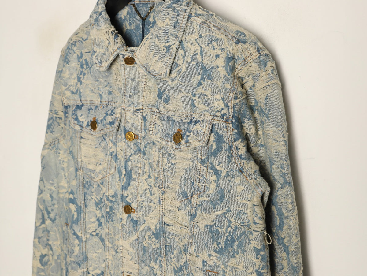 Louis Vuitton 22FW Vintage Floral Fringe Light-Wash Denim Jacket