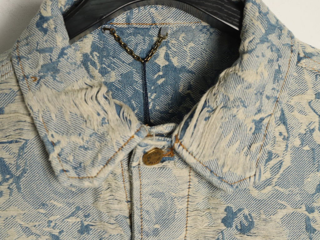 Louis Vuitton 22FW Vintage Floral Fringe Light-Wash Denim Jacket