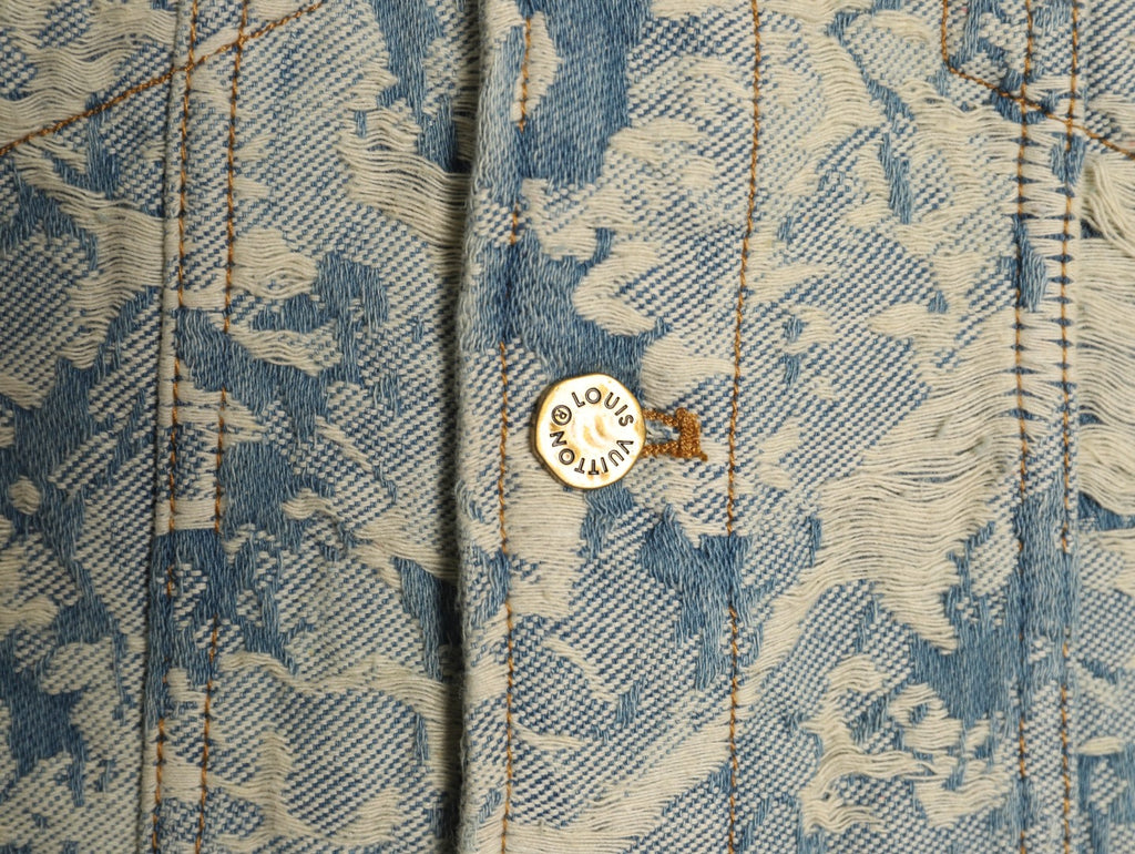 Louis Vuitton 22FW Vintage Floral Fringe Light-Wash Denim Jacket